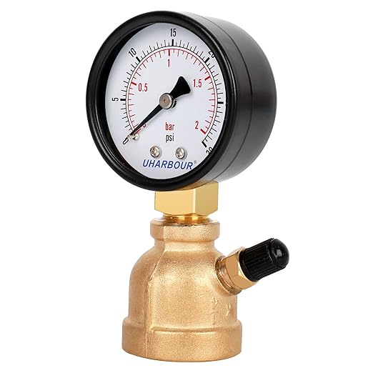 Gas Line Pressure Tester, Brass Gas Pressure Tester Gauge, 3/4" FNPT Forged Brass Assembly with Air Pressure Gauge 30psi and Air Bleeding Valve for Pressure Testing on Home Gas Line