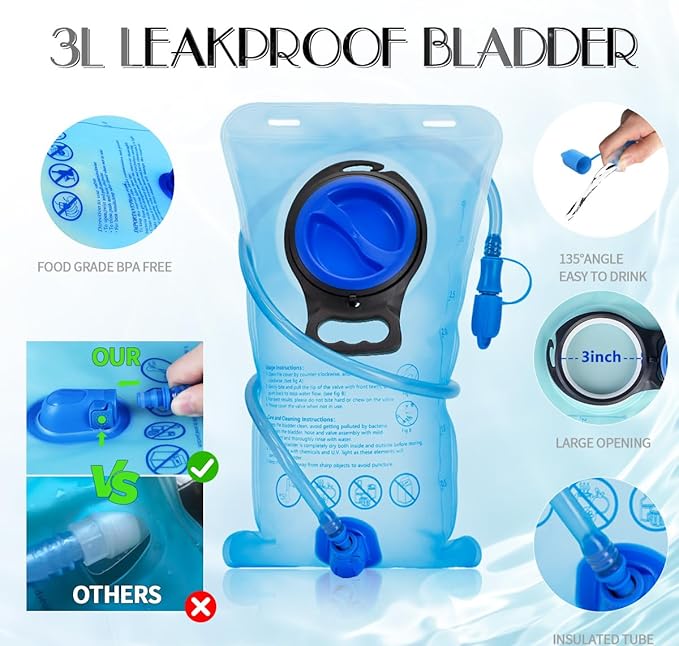 Hydration Pack, Water Backpack with 3L Hydration Bladder Lightweight Insulation, Festival Essential, Rave Hydration Backpack, Hydropack Backpack for Rave, Hiking, Biking, Festival Gear