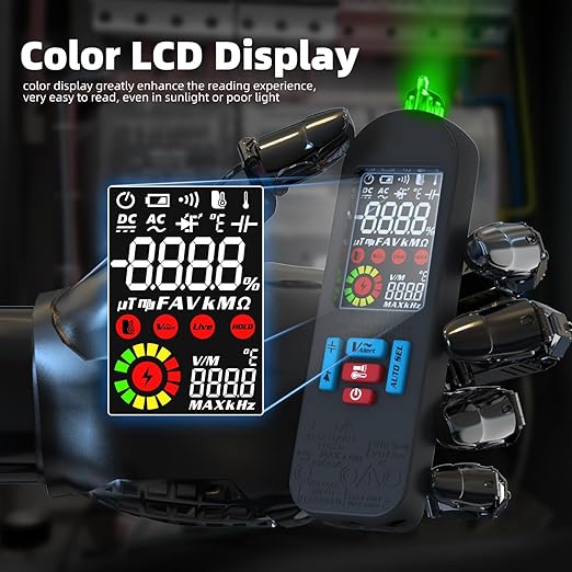 BSIDE Rechargeable Digital Multimeter Electrical Amp Tester Color LCD 6000 Counts Automatic Smart Voltmeter VFC Capacitance Diode AC DC Current Continuity Voltage Tester with Carrying Case