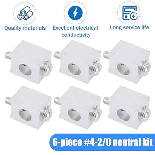 6pcs #4-2/0 Neutral Lug Kit, Aluminum Circuit Breaker Ground Lugs for Grounding Electrical Connections Home & Electrician Use