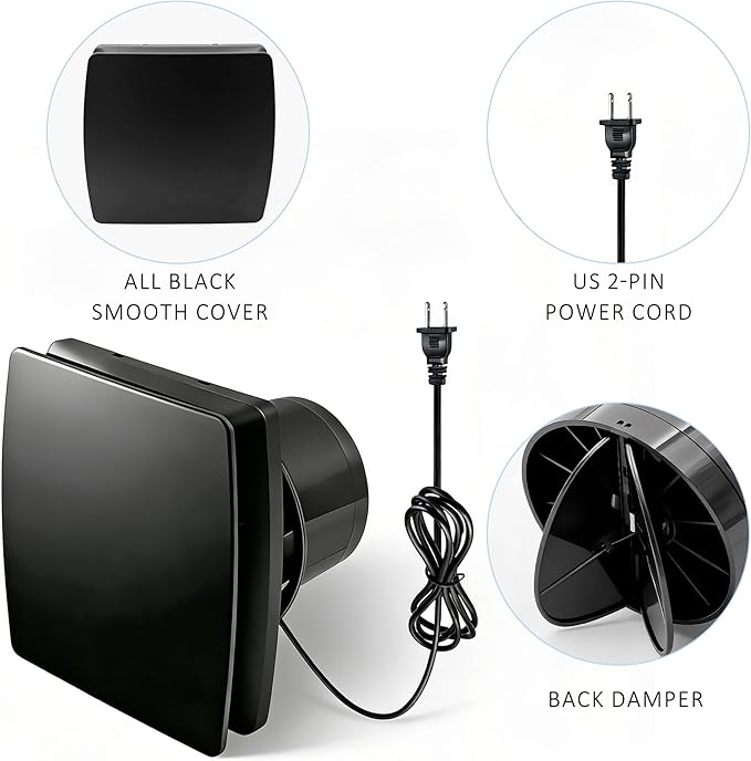 4inch Exhaust Fan, Black 50CFM Quiet Window Wall Mount Vent Extractor Fan for Kitchen Bathroom Workshop Garage