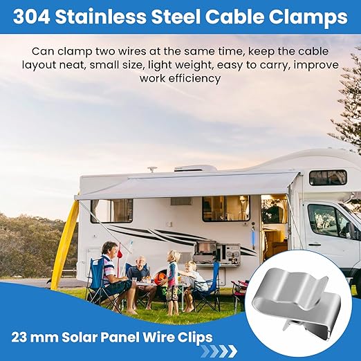 Aifeier ET 60Pcs Trailer Frame Wire Clips, 304 Stainless Steel Cable Clamps 23 mm Solar Panel Wire Clips Double Wire Clips Trailer Floor Clips for PV Wiring Boat Cable