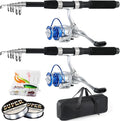 Fishing Pole Combo, 6.9ft 2Pcs Telescopic Rods Set, Collapsible Fishing Rods, 2PCS Spinning Reel Set with Carrier Bag Freshwater Fishing Rod and Reel Combos Kits