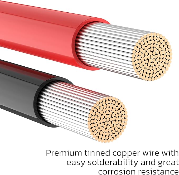 8 AWG Battery Cables 8 Gauge Solar Panel Wire Tinned Copper Extension Cable with 5/16'' Lugs for RV Solar Panel Car Automotive (8AWG 10FT)