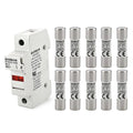 Baomain RT18-32 Fuse Holder Base with 10x8A Ceramic Fuses (10x38mm) – 1 Pole DIN Rail Mount, LED Indicator, CE Certified (8 Amp)