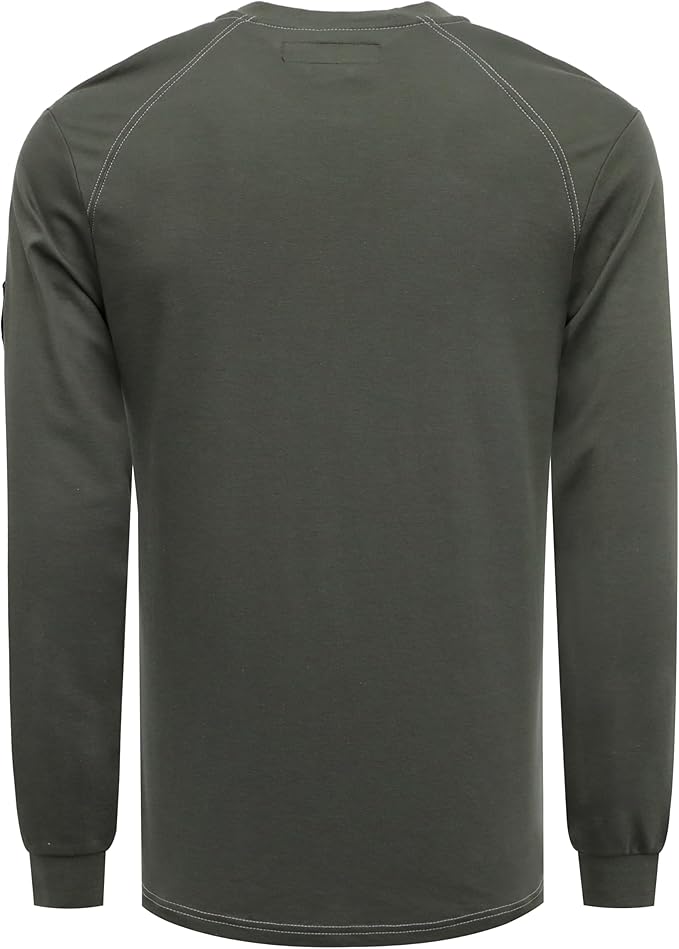 BOCOMAL Men's FR Henley Shirt Flame Resistant 5.5oz Cotton Long Sleeve Workwear UL NFPA2112 CAT2 Welding Tee