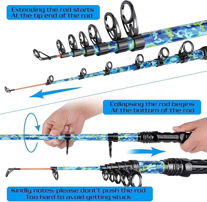 Sougayilang Telescopic Fishing Rod and Reel Combos, Full Kit with Carrier Bag, 11+1 Bearings Spinning Reel, Carbon Fiber Travel Fishing Pole for Saltwater Freshwater