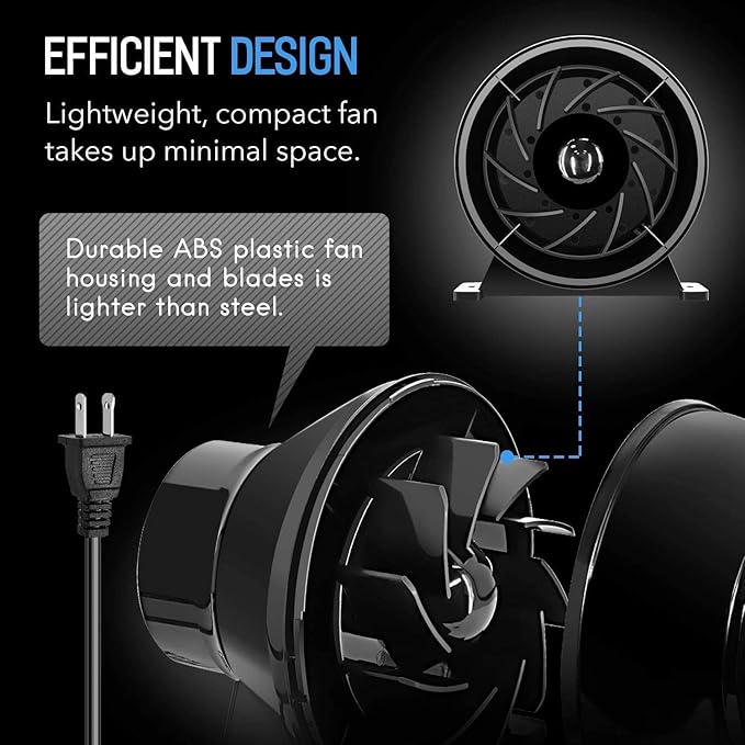 iPower 4 Inch 195 CFM Inline fan Circulation Vent Blower, Air Carbon Filter with Hook, 8 Feet Ducting and Rope combo, for Grow Tent Ventilation