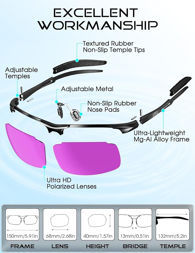 ATTCL Polarized Sunglasses Men Sports: UV Protection Anti Glare Wrap Around Lightweight Metal Driving Fishing Golf Running