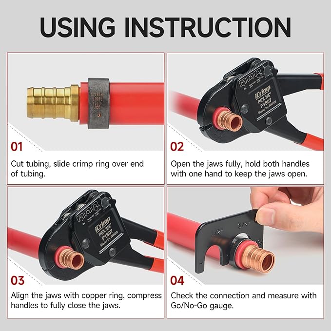 iCrimp Angle Head F1807 PEX Pipe Crimping Tool for Copper Rings - 3/4-inch Angle Single Crimper, Suitable for Tight Spaces