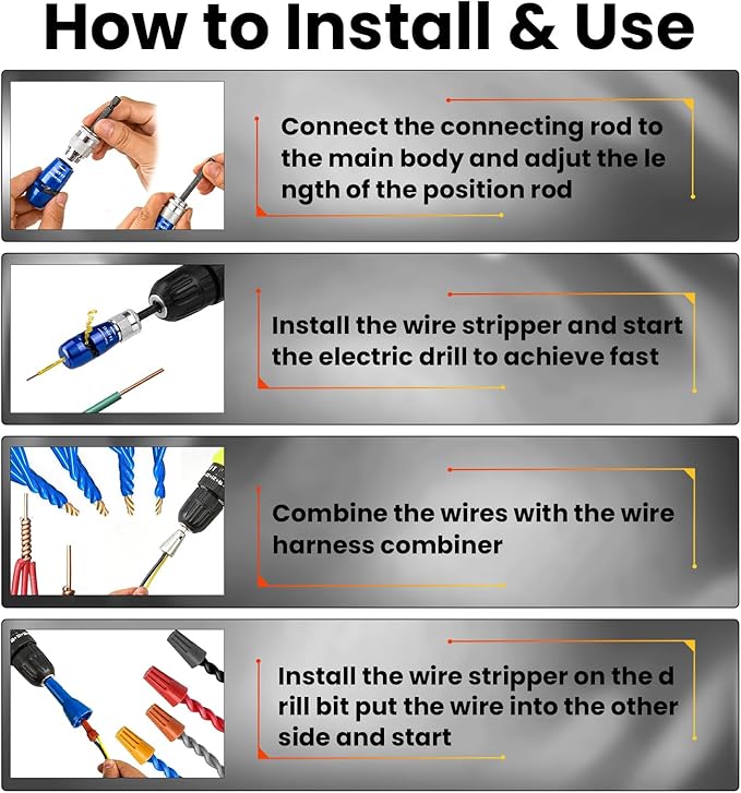 Wire Stripper for Drill, 6/8/10/12/14 AWG Wire Twister Tool for Drill, New Upgrade Drill Wire Stripper and Twister Kit, Wire Stripper Tool, Wire Stripping and Twisting Tool, Electrician Tools Set
