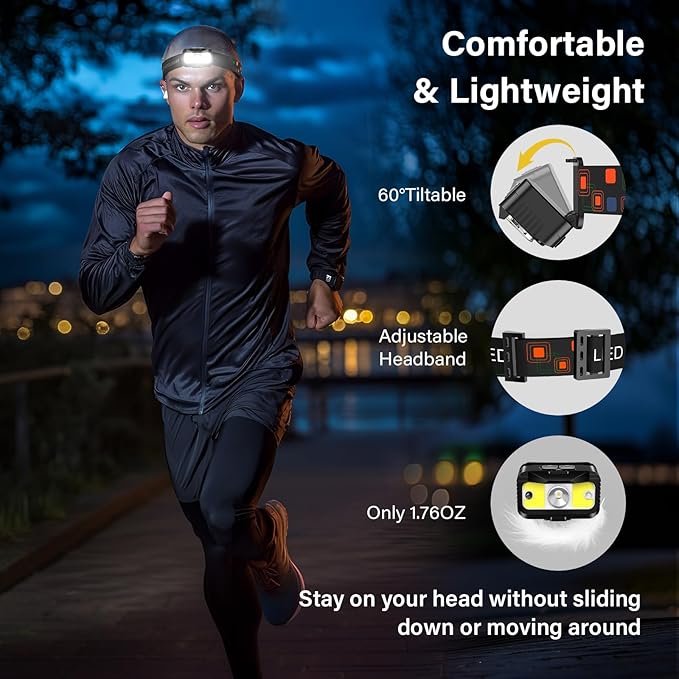 Headlamp Rechargeable, Ultra Bright LED Head Lamp Flashlight with White Red Light, Motion Sensor Waterproof Headlight,8 Modes Head Lights for Outdoor Camping Fishing Running-4 Pack