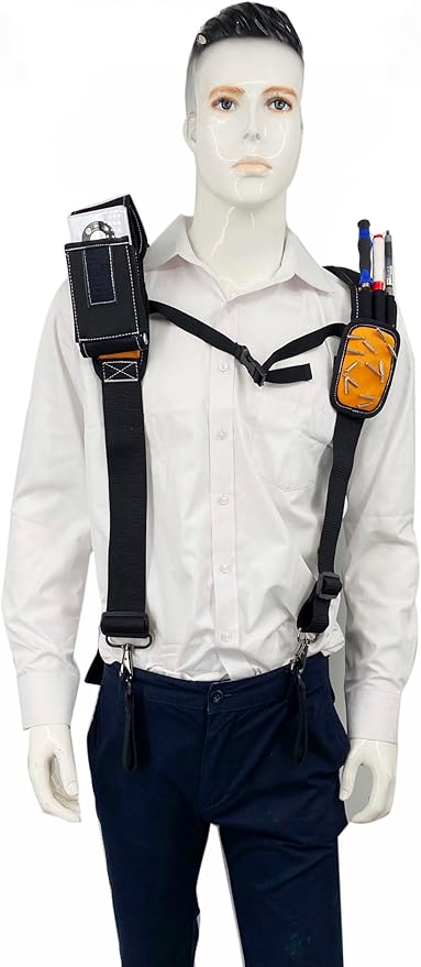 Tool Belt Suspenders for Work Belt Heavy Duty Padded with Magnetic WristBand Attachment Loops for Men