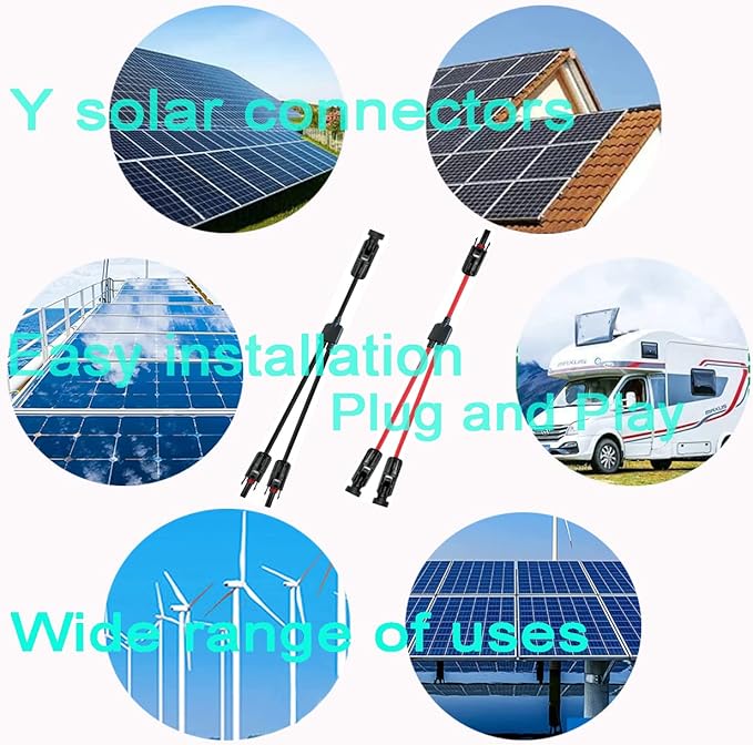 Solar Y Connector,Solar Y Branch Parallel Cable,Solar 1 to 3 Male Female Connector Adapter,10AWG 45A Waterproof IP68 40CM Cable,for Solar Panels,Solar Cells (MFFF&FMMM, 1 Pair)