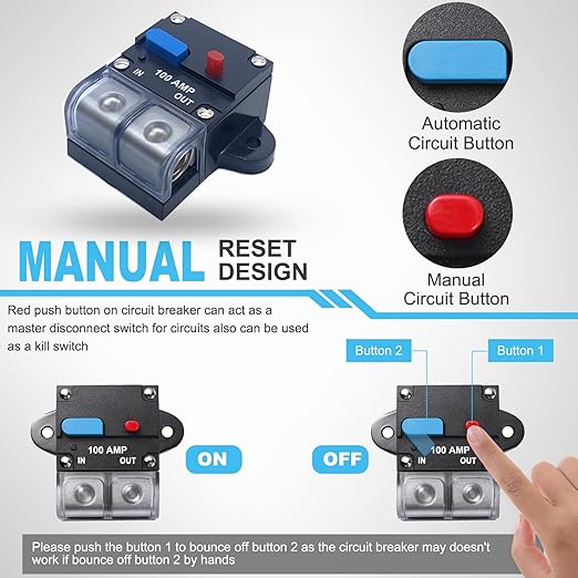 80 Amp Circuit Breaker with Manual Reset Switch for RVs Trolling Boat Marine Truck Vehicles Stereo Audio Electronic Battery Solar System, 12V-48VDC Waterproof