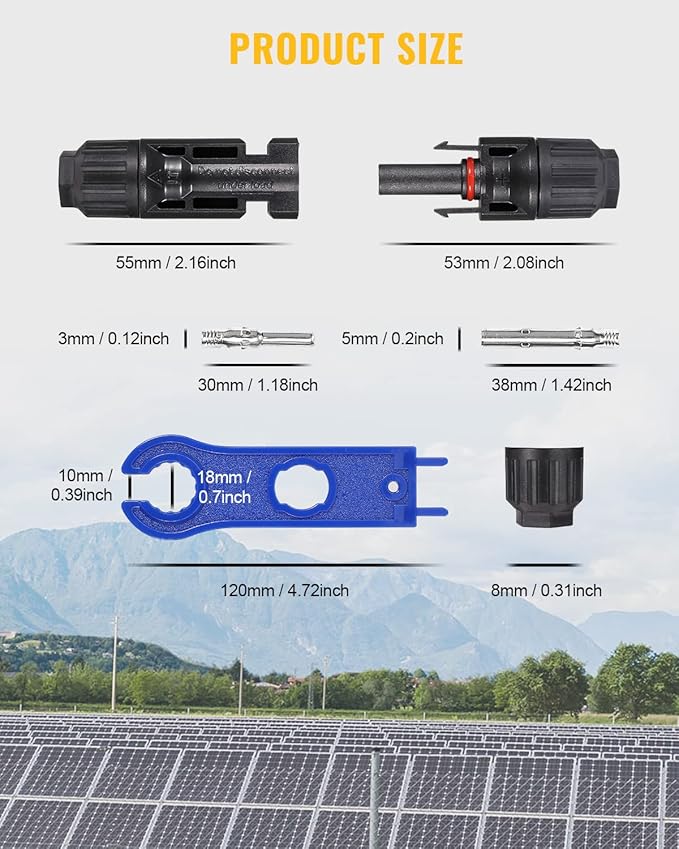 BougeRV 12 PCS Solar Connectors with Spanners Solar Panel Cable Connectors 6 Pairs Male/Female(10AWG)