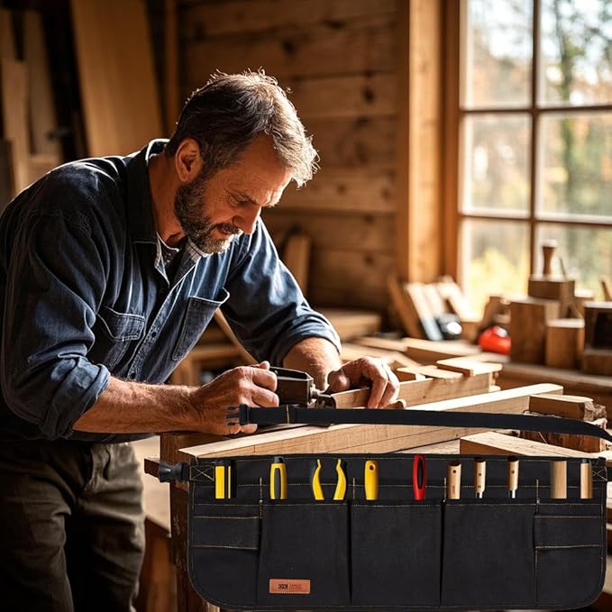 Canvas Work Tool Apron 10 Pockets Waist Apron for Men Women,Adjustable Buckle Closure Tool Bags for Outdoor Work, Woodworkers, Artists and Craftspeople M-XXL