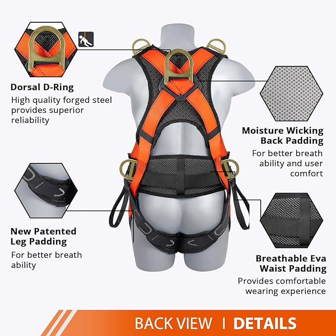 Safety Harness Fall Protection Upgrade 4 Quick Buckles Construction Full Body Harness 6 Adjustment D-ring