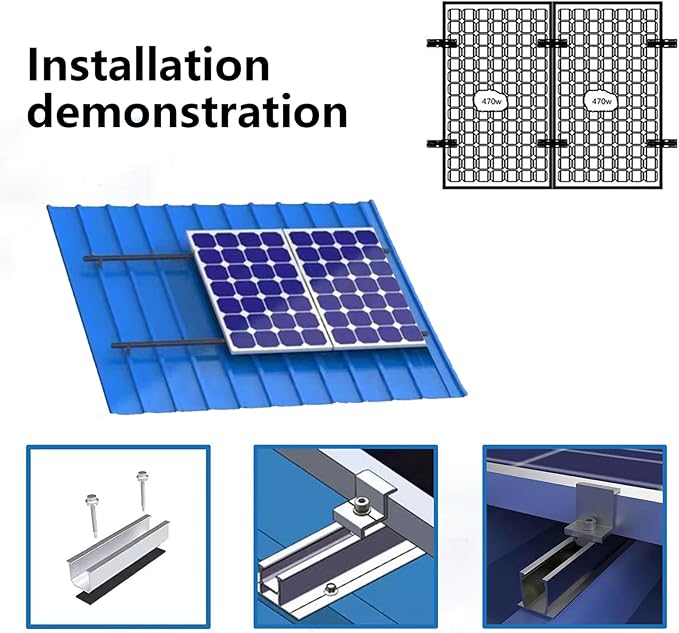 Solar Panel Bracket Kit - 10 Pcs Aluminium Mounting Rail 120mm, Z-Bracket Set, Center Clamps, Solar Mounting Rail Connector for Metal, Tin, Flat, Sheet Roofs