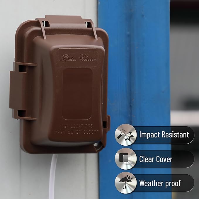 Bates- Weatherproof Electrical Outlet Cover, 1-Gang, Brown Outdoor Outlet Cover Weatherproof, Outdoor Plug Cover, Outlet Cover Box