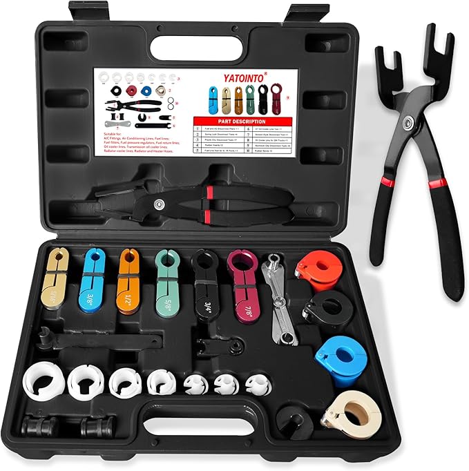 26pc Master Quick Disconnect Tool Kit with Fuel and AC Disconnect Pliers,Fuel Line Disconnect Tool Set,Fuel Line Removal Tools for GM Trucks,Ford, Air Line,A/C Fuel&Transmission Systems