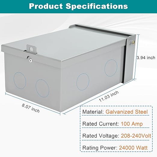 100 Amp 3 Pole Generator Manual Transfer Switch, 208-240V 24000W Transfer Switch for Home Generator and Solar Power Systems, Meeting NEMA 3R Standards for Outdoor and Indoor, with Ground (100A-3P)