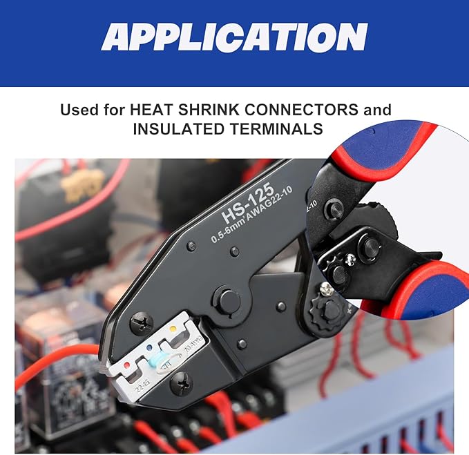 Crimping Tool for AWG 22-10 Heat Shrink Connectors, Ratcheting Wire Crimper Tool with Color-Coded Jaws, Professional Wire Crimping Tool for Electrical Connectors and Terminals