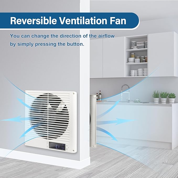 20W 8” Room to Room Fan 10-Speed RC Two-Way Reversible Airflow Through Wall with Temperature and Timer Setting In-Wall Vent Fan