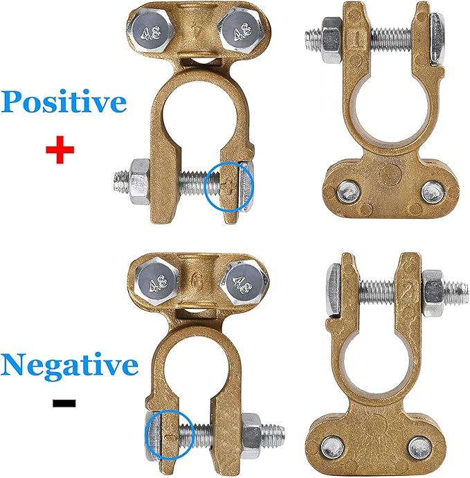 CZC AUTO Battery Terminals Connectors Clamps, Brass Positive & Negative Top Post Battery Terminal Protector Set for Marine Car Boat Camper Truck Vehicle, 2 Pairs