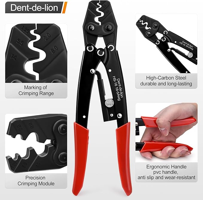 Crimping pliers with connectors and connector dust covers are used as crimping tools for 50 ampere 600V connectors, as well as clamps, terminals, cable connector, and cutting tools (6PCSgrey 6AWG)
