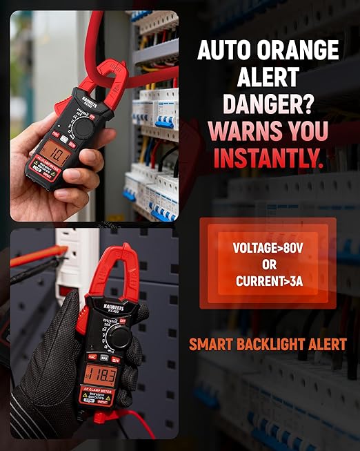 KAIWEETS Digital Clamp Meter, Portable Size, 2000 Counts, Measures High AC Current 400A, 600V AC/DC Voltage, Resistance, Continuity, Diode, Auto Ranging Multimter, Voltage Tester, KC400