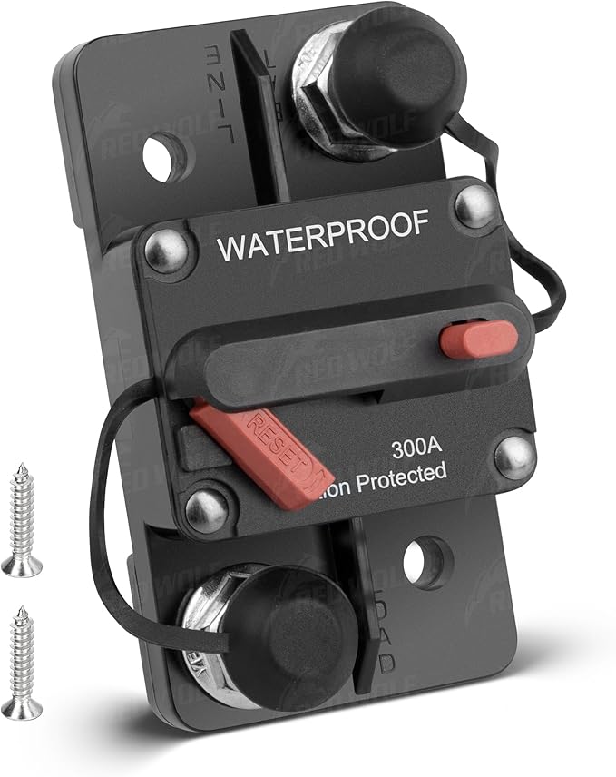 RED WOLF 300A Circuit Breaker Fuse Holder 3/8" Screw Studs w/Manual Reset Switch DC 12-24V for Boat Trolling Motor Marine ATV Trailer Vehicles Stereo Audio Electronic Battery Solar System