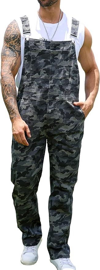 Camo Bibs Overalls for Men Adjustable Straps Work Utility Coveralls Camouflage Jumpsuit