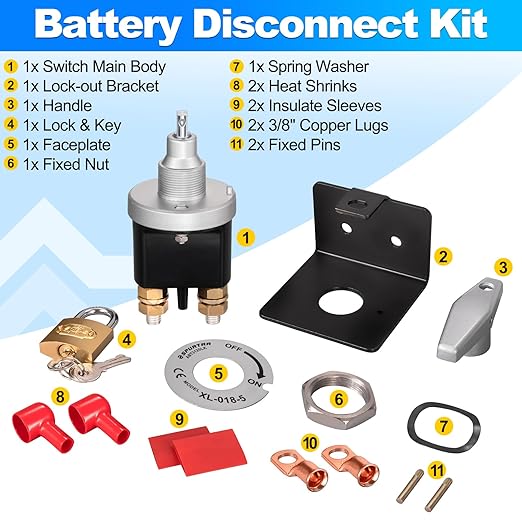 Spurtar Battery Disconnect Switch 12V 24V 36V with Lock-Out Plate 500A High Current Battery Kill Switch Power Cut Off Shut Off Isolator for Car Truck Winch RV Boat Backhoe Tractor Motorhome Hot Rods