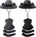 Syhood Solar Powered Fan Hat with Arm Sleeves Neck Gaiter for Men Women Outdoor Wide Brim Bucket Hat with Fan for Hiking