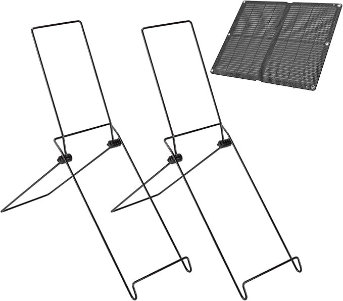 2 Pack Folding Solar Panel Stand, Portable Metal Stand Solar Panel Mount Brackets, Quick Angle Adjustable Rack for Solar Panels for RV, Camping, Balcony, Lightweight, No Installation Needed