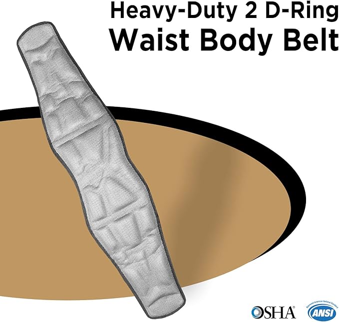 AFP Heavy-Duty 2 D-Ring Waist Body Belt w/Tongue Buckle Premium Stitching (OSHA/ANSI PPE)