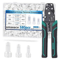 smseace 580 Pcs Closed End Crimp Connector with Crimping Tool - Closed End Crimp Caps Terminal for 22-16 AWG, 16-14 AWG, 12-10 AWG - Ideal for Automotive, Audio, and Electrical Applications