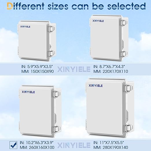Waterproof Outdoor Project ABS Plastic Junction Box IP67 Weatherproof Dustproof Enclosure with Hinged Cover, Mounting Plate,Wall Brackets for Power Project (10.2"X6.3"X3.9")