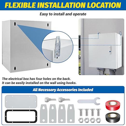 Electrical Box 12 x 12 x 8'' Steel Electrical Junction Box，NEMA 4X Steel Enclosure Box，Indoor&Outdoor Electrical Box Waterproof & Dustproof，Wall Mounted Universal，with Lock & Mounting Plate