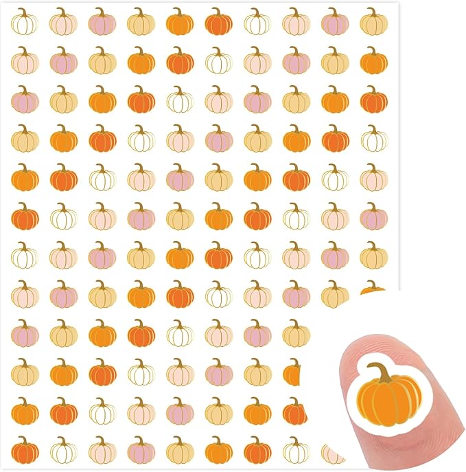 JarThenaAMCS 2400 Pcs Fall Mini Pumpkin Stickers Pink Orange Pumpkin Paper Decals Autumn Adhesive Incentive Stickers for Thanksgiving Teacher Rewards DIY Crafts Gift Wrapping