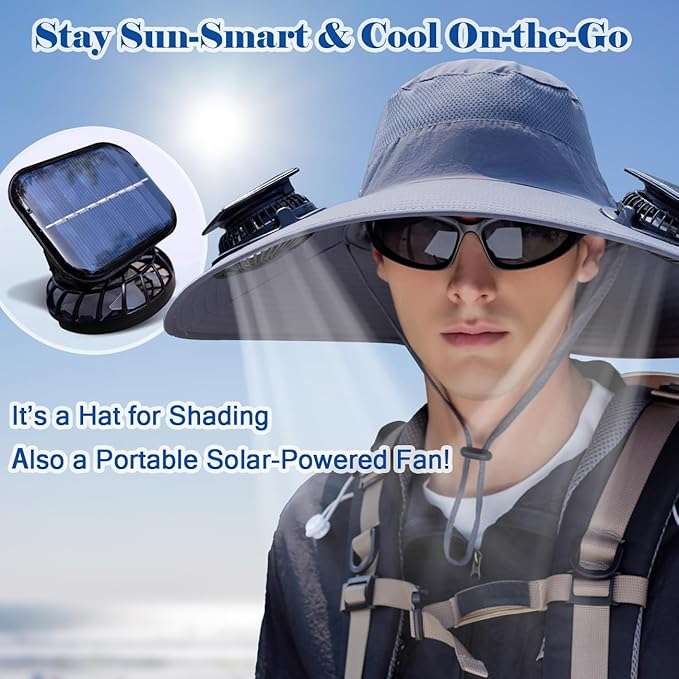 Solar Powered Fan Hat with 2 Fans,Unisex Bucket Hat,Wide Brim Sun Hat for Outdoor Fishing,Hiking,Gardening& Sunbathing