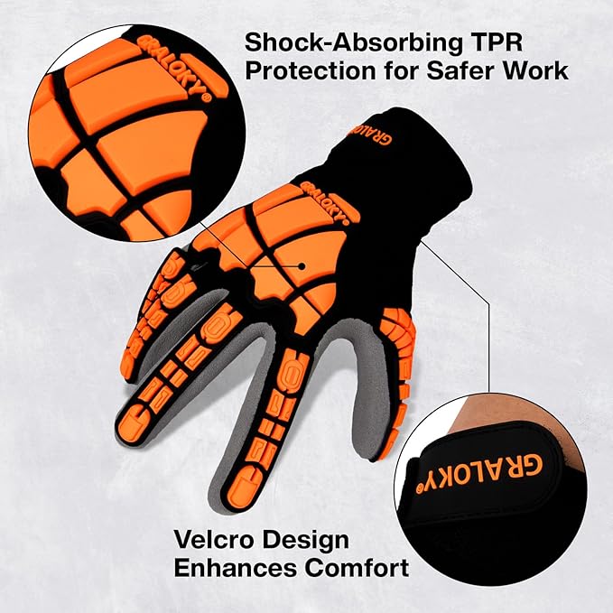 Safety Work Gloves for Men Women, Impact Work Gloves, Cut Resistant Gloves with TPR, Touchscreen Nitrile Grip Gloves