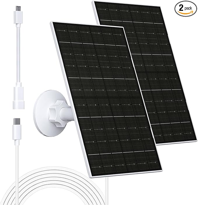 Zivif 7W Solar Panel for Security Camera, Compatible with Eufycam 2C/2C Pro/2/2 Pro/E20/E40/E, Solar Panel Charger with USB-C Port, with Micro USB Connector (2 Pack)