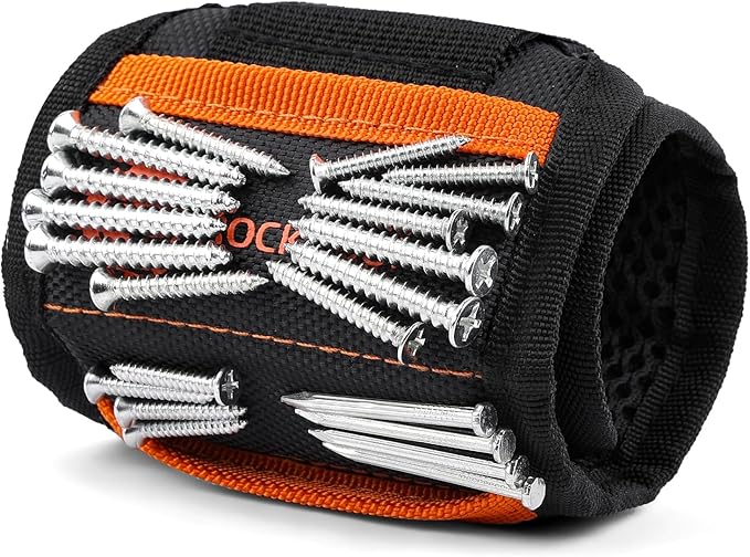 Magnetic Wristband with 20 Powerful Magnets, Tool Wrist Band for Screws, Nails and Drilling Bits, Gift for Husband, Dad, Handymen and Wood Working Men
