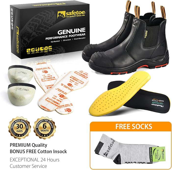 Mens Work Boots Steel Toe Chelsea Safety Boots Cow Leather Waterproof Lightweight Working Shoes