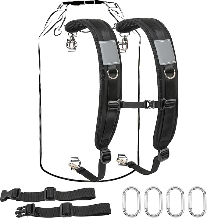 Backpack Straps with Clips,adjustable Padded shoulder strap Replacement dry bag,with spare metal clips Chest Belt