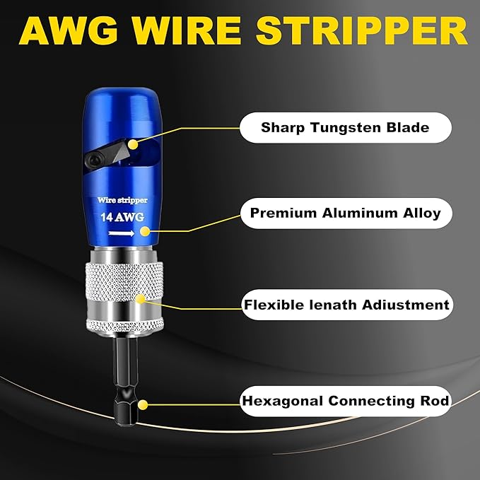 US Regulations Wire Stripping for Drill, Includ Wire Twisting Connector Kit, Professional Electrician Quickly Drill Wire Stripping Tools for 6/8/10/12/14 AWG