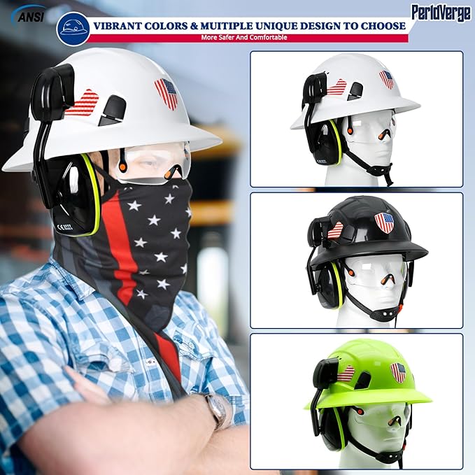 Full Brim Hard Hats Construction OSHA Approved with Visor-Vented Hard Hat with Neck Gaiter with Ear Loops,Safety Hard Hats for Men with Chin Strap ANSI Z89.1 Type 1 Class C,6-pt Suspension