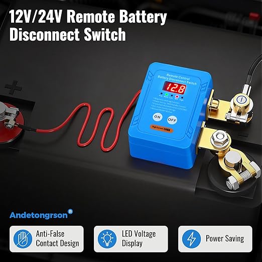 Remote Battery Disconnect Switch LED Display, 12V/24V 240A Heavy-Duty Battery Kill Switch, Anti-Theft Vehicle Battery Cut Off Switch with Remote Control & All Accessories, for Car, Truck, RV, ATV